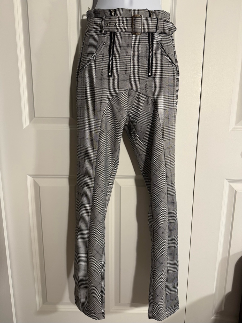 Rehab Black & White Glen Plaid Belted Trousers